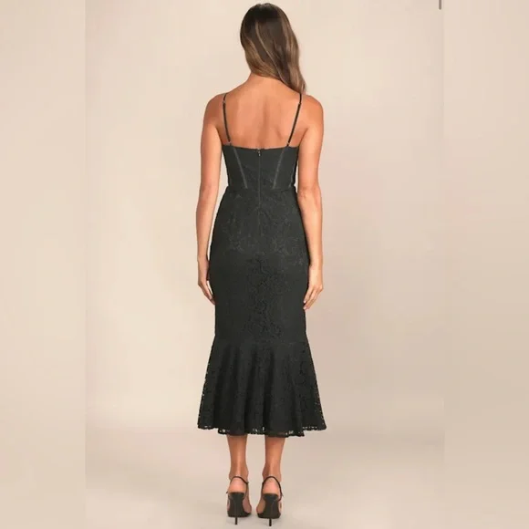 Lulus Found Your Love Black Lace Sleeveless Trumpet Midi Dress Size Large - Picture 4 of 5